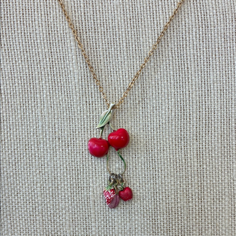 Vintage Cherry and Strawberry Pendant Necklace